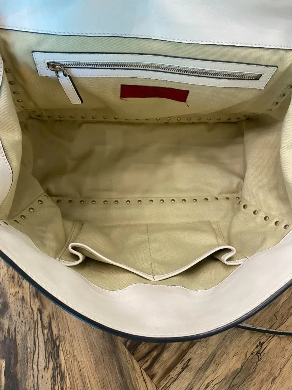 Valentino Rockstud Medium Foldover Flap Tote White Cream Gold Studs